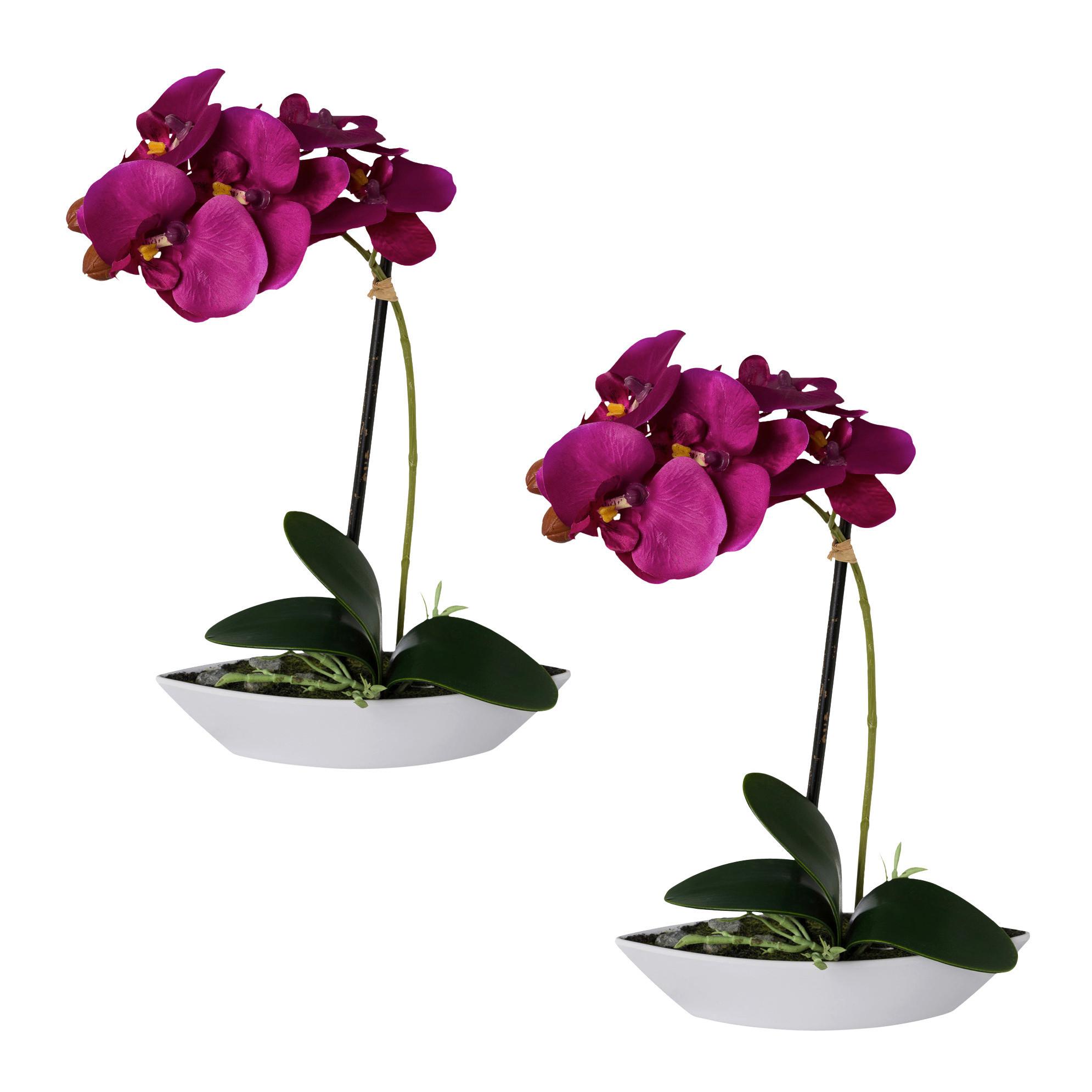 Kunstpflanze Orchideen Lila, Topf: Weiß, H: 30 cm - Lila/Weiß, Design, Keramik/Kunststoff (30cm)