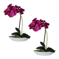 Kunstpflanze Orchideen Lila, Topf: Weiß, H: 30 cm - Lila/Weiß, Design, Keramik/Kunststoff (30cm)