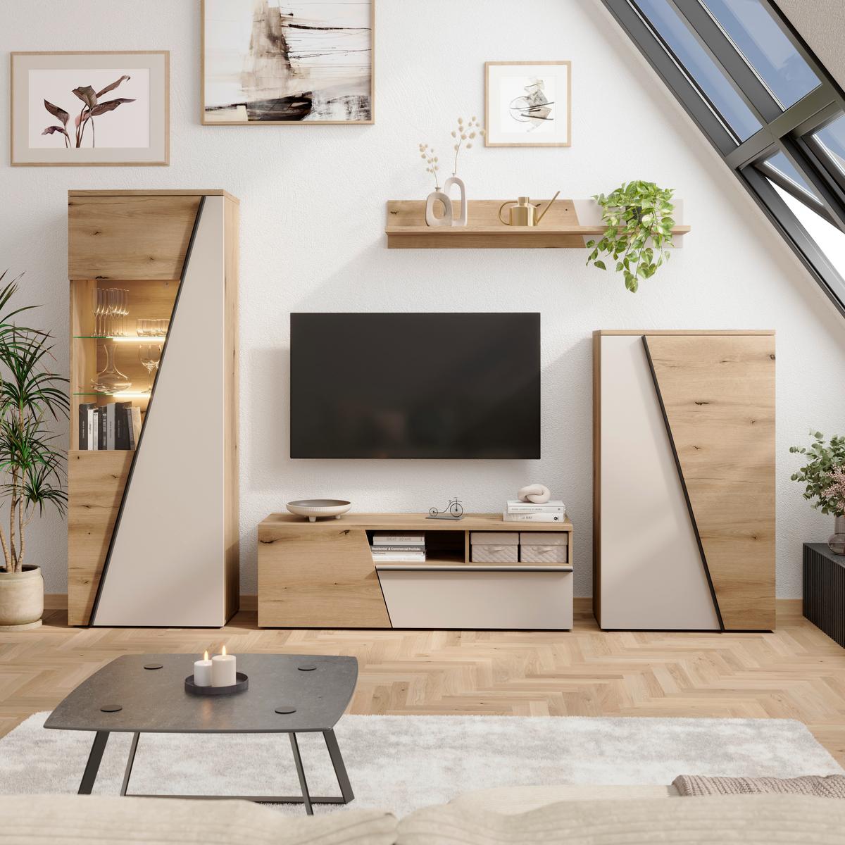 Highboard Venedig NEW Eichefarben/Kaschmir B: 77 cm - Kaschmir/Eichefarben, MODERN, Holzwerkstoff (77/134/37cm)