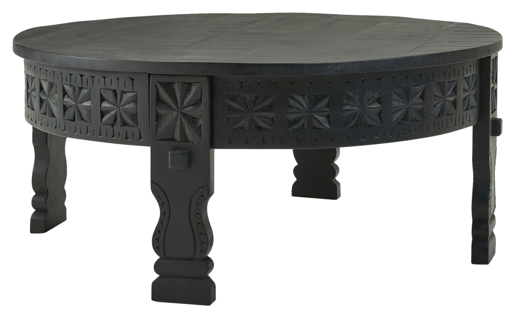 Couchtisch Holz Massiv Mit Schnitzereien Wohnling Schwarz - Schwarz, MODERN, Holz (80/80/36cm) - MID.YOU