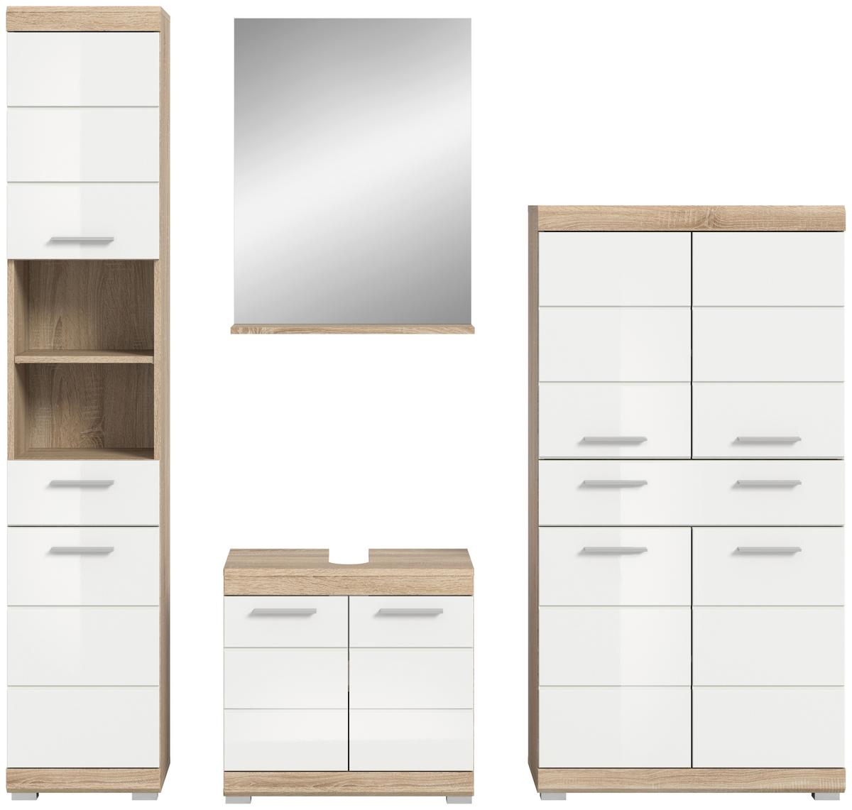 Badezimmer Lambada Eiche Dekor/Weiß B: 171 cm - Weiß Hochglanz/Silberfarben, MODERN, Glas/Holzwerkstoff (171cm) - MID.YOU
