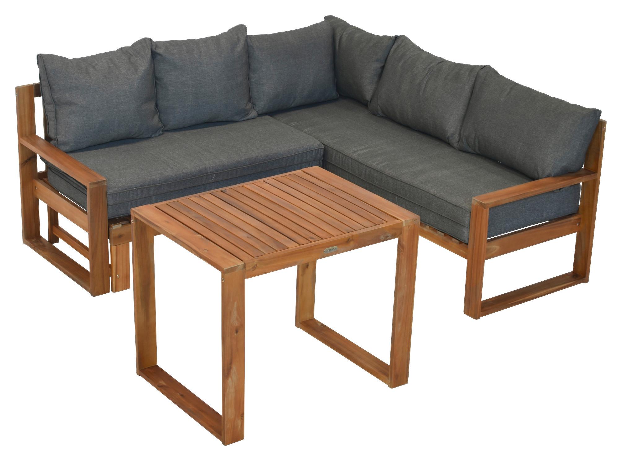 Loungegarnitur Merida Eckset - Naturfarben/Grau, MODERN, Holz (182/166/62,5cm) - Gardenson