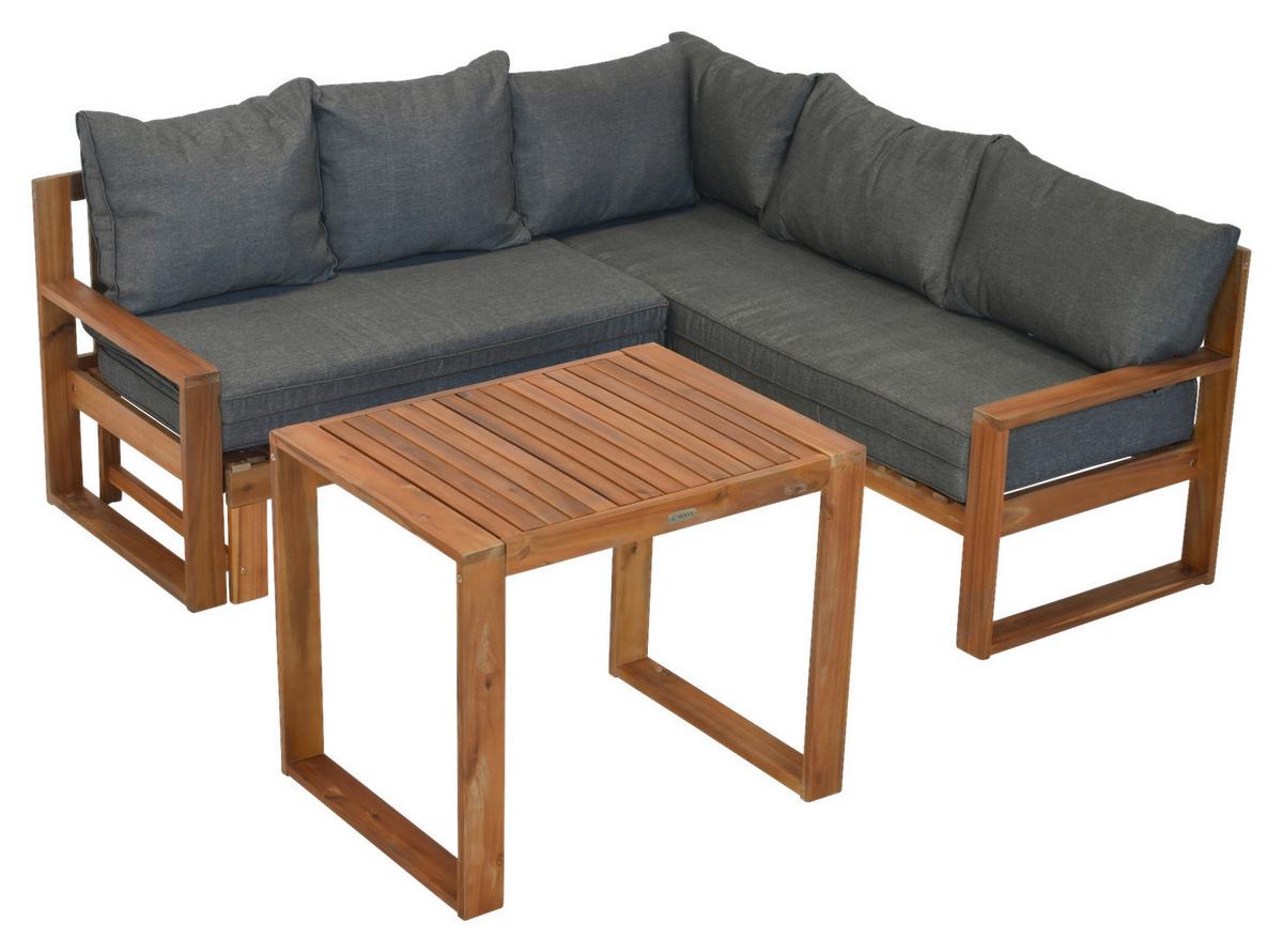 Loungegarnitur Merida Eckset - Naturfarben/Grau, MODERN, Holz (182/166/62,5cm) - Gardenson