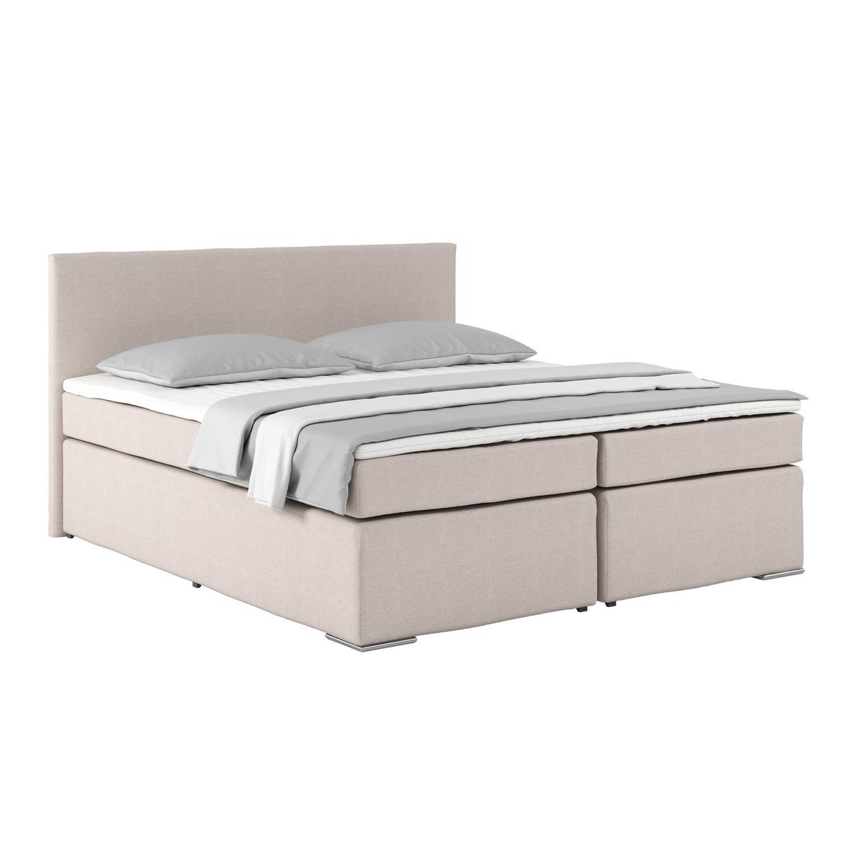 Posteľ Boxspring NERO PL: 180/200 cm, béžová - chrómová/béžová, Konventionell, kov/textil (180/200cm)