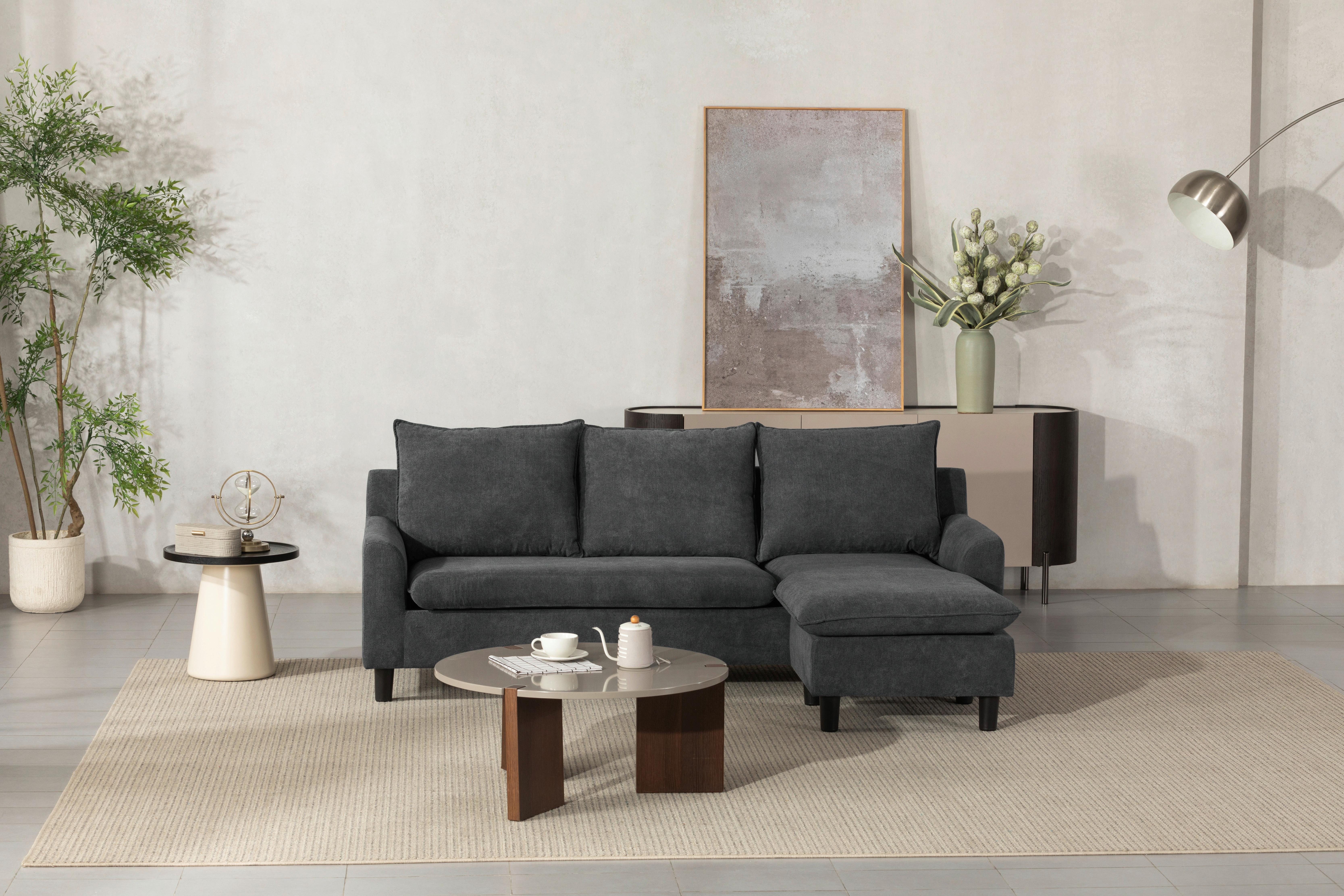 Ecksofa Milly - Dunkelgrau/Schwarz, MODERN, Textil (207/138cm) - P & B
