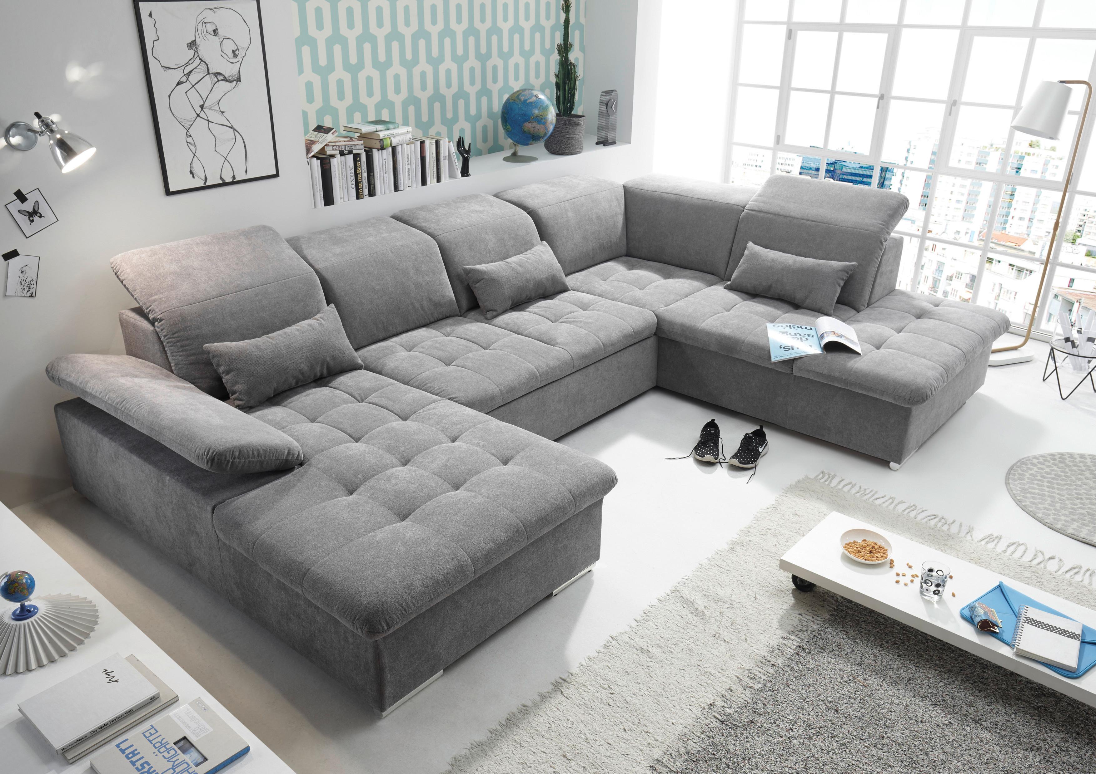 Sedací souprava WAYNE U - šedá/barvy stříbra, Konvenční, textil/plast (188/340/240cm) - MID.YOU