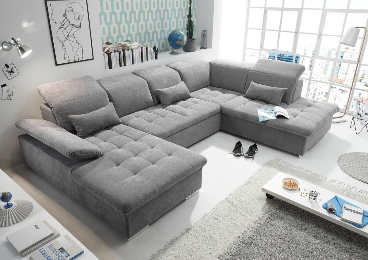 Sedací souprava WAYNE U - šedá/barvy stříbra, Konvenční, textil/plast (188/340/240cm) - MID.YOU