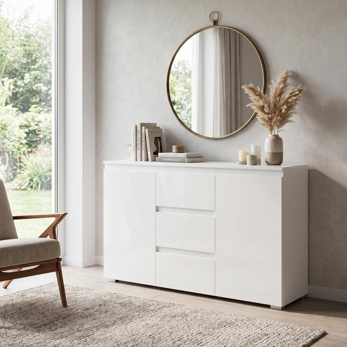 Kommode 120cm Capetown Melamin weiß - Silberfarben, Trend, Holzwerkstoff (120/80,5/40cm)