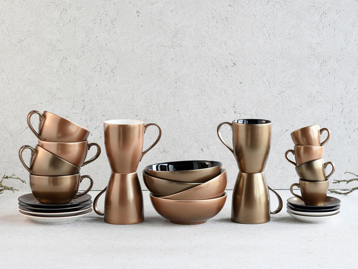 Tassenset Keramik 300 ml 4 Stk. Goldfarben/Schwarz - Goldfarben/Schwarz, Basics, Keramik - Creatable