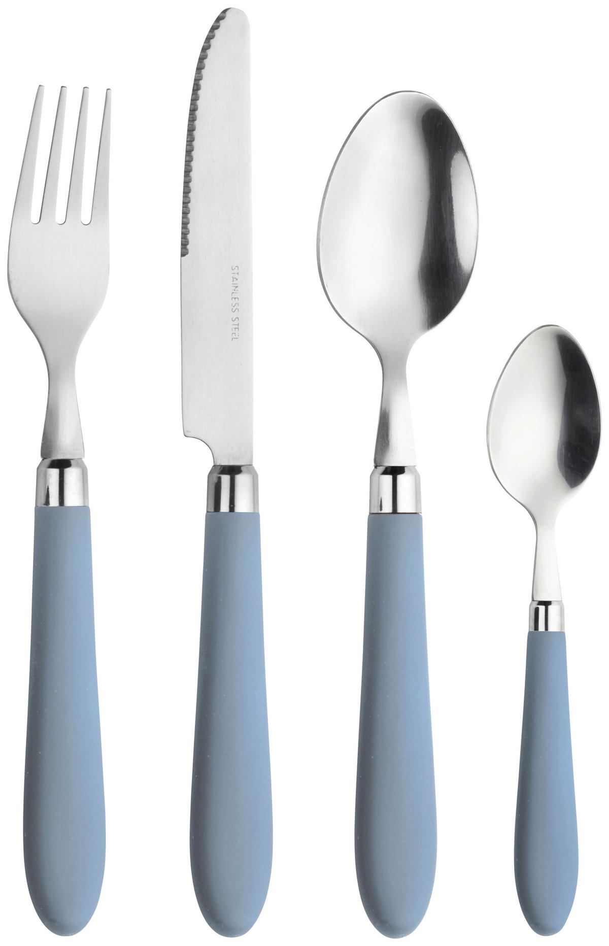 Besteckset Daisy Light Blue Pastellblau/Edelstahlfarben - Edelstahlfarben/Pastellblau, Basics, Kunststoff/Metall - Pintinox