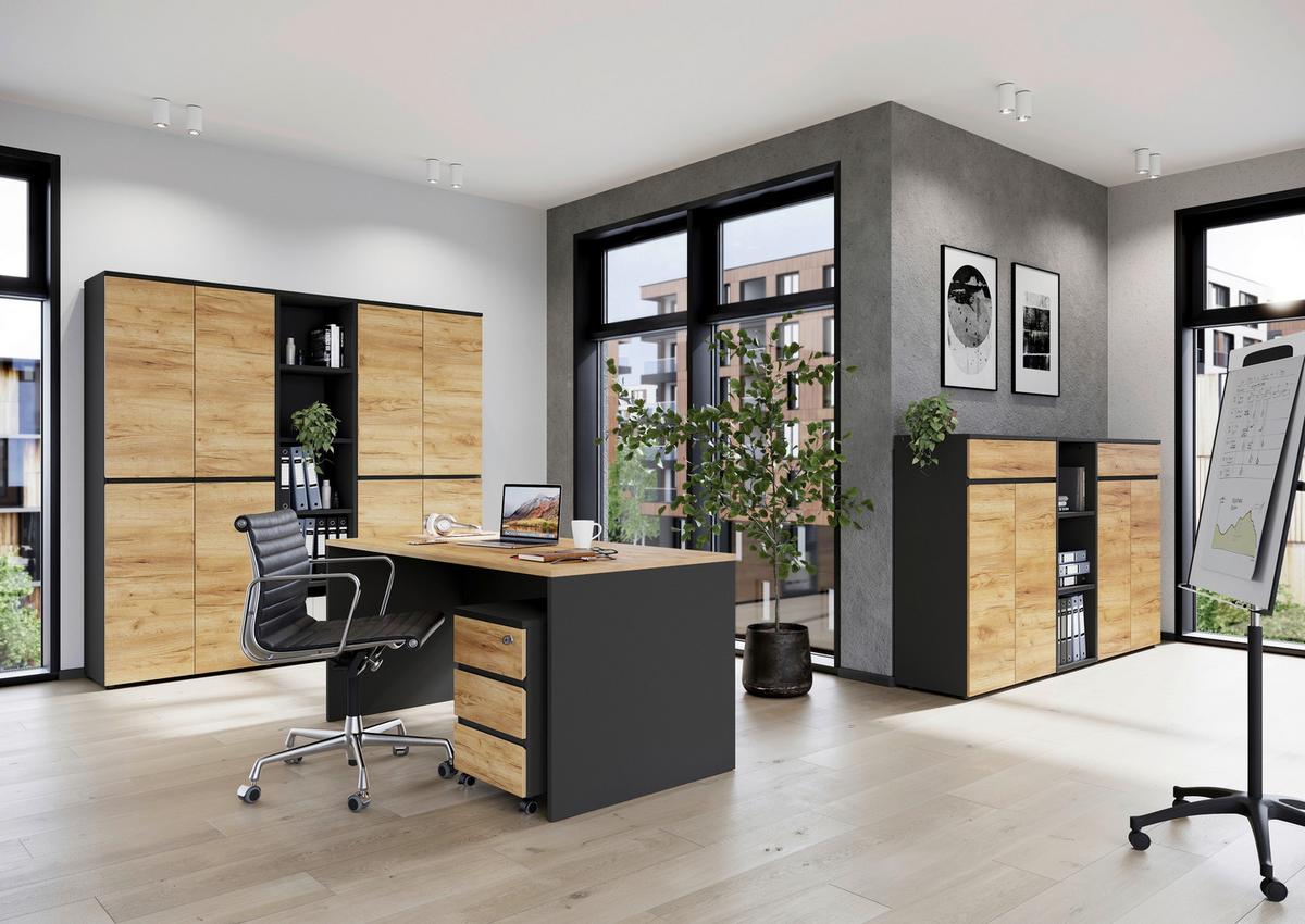 Rollcontainer Eiche Dekor Graphit Lissabon 41x60x50cm - Eichefarben/Graphitfarben, MODERN, Holzwerkstoff/Kunststoff (41/60/50cm) - Germania