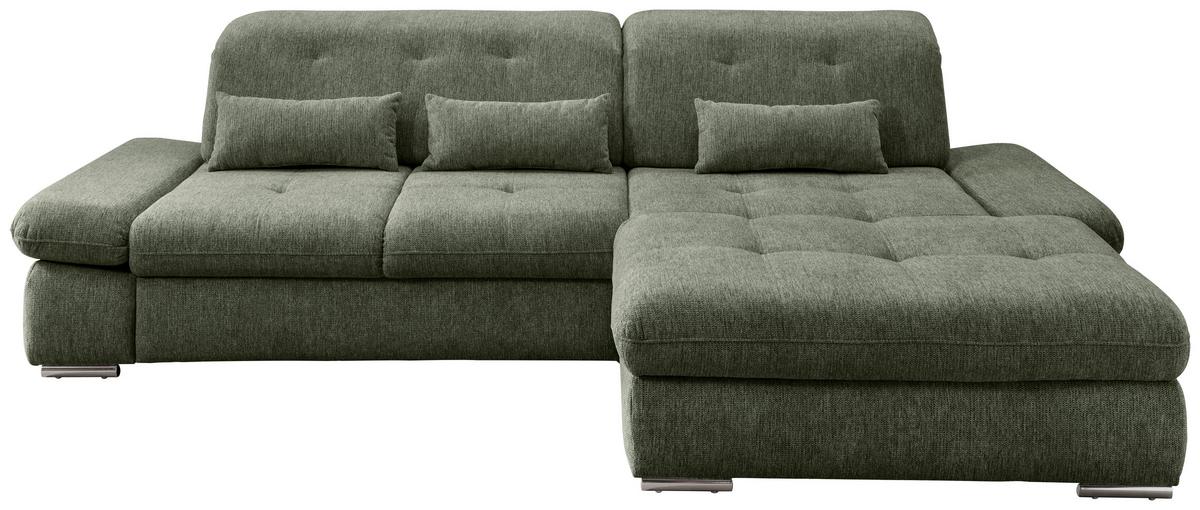 Ecksofa Dalida Dunkelgrün S: 300x196cm - Chromfarben/Dunkelgrün, MODERN, Textil (300/196cm) - Livetastic