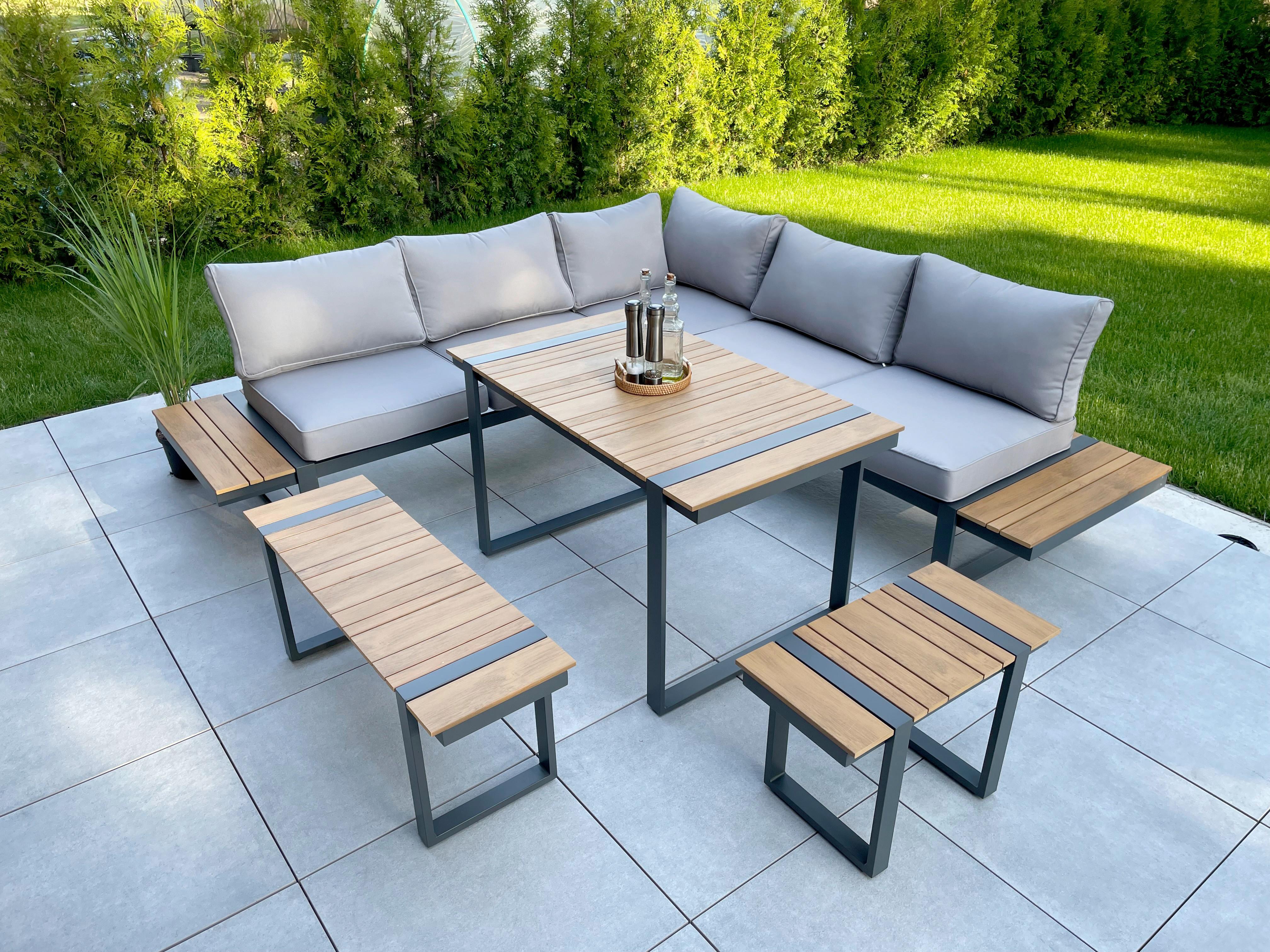 Loungegarnitur Belmira - Hellbraun/Dunkelgrau, Basics, Kunststoff/Textil - Gardenson