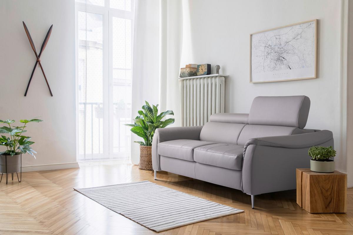 Schlafsofa Pafos Hellgrau Lederlook, Rindsleder B: 203cm - Hellgrau, Design, Leder (203/77-98/103cm) - MID.YOU