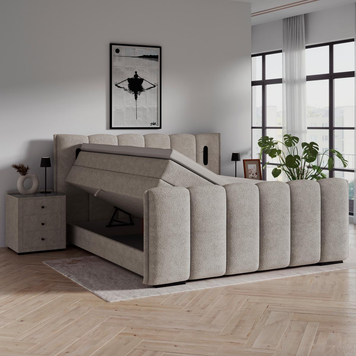 Boxspringbett Elysia inkl. Bettkasten 180x200 - Schwarz/Naturfarben, Trend, Holz/Holzwerkstoff (180/200cm) - Luca Bessoni