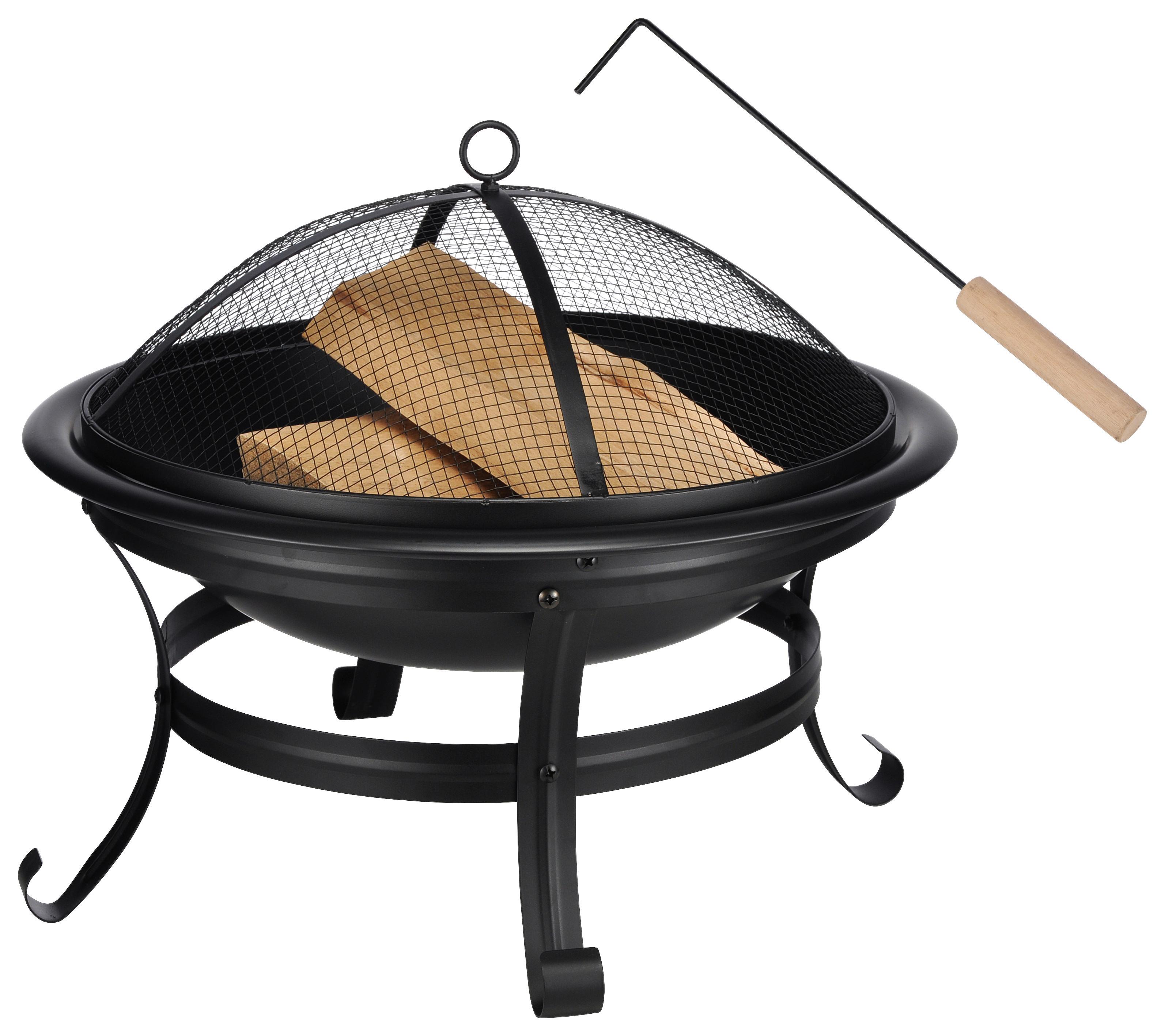 Feuerstelle Ø 55 cm inkl. Funkenschutz und Schürhaken - Schwarz, Basics, Metall (55/48cm)