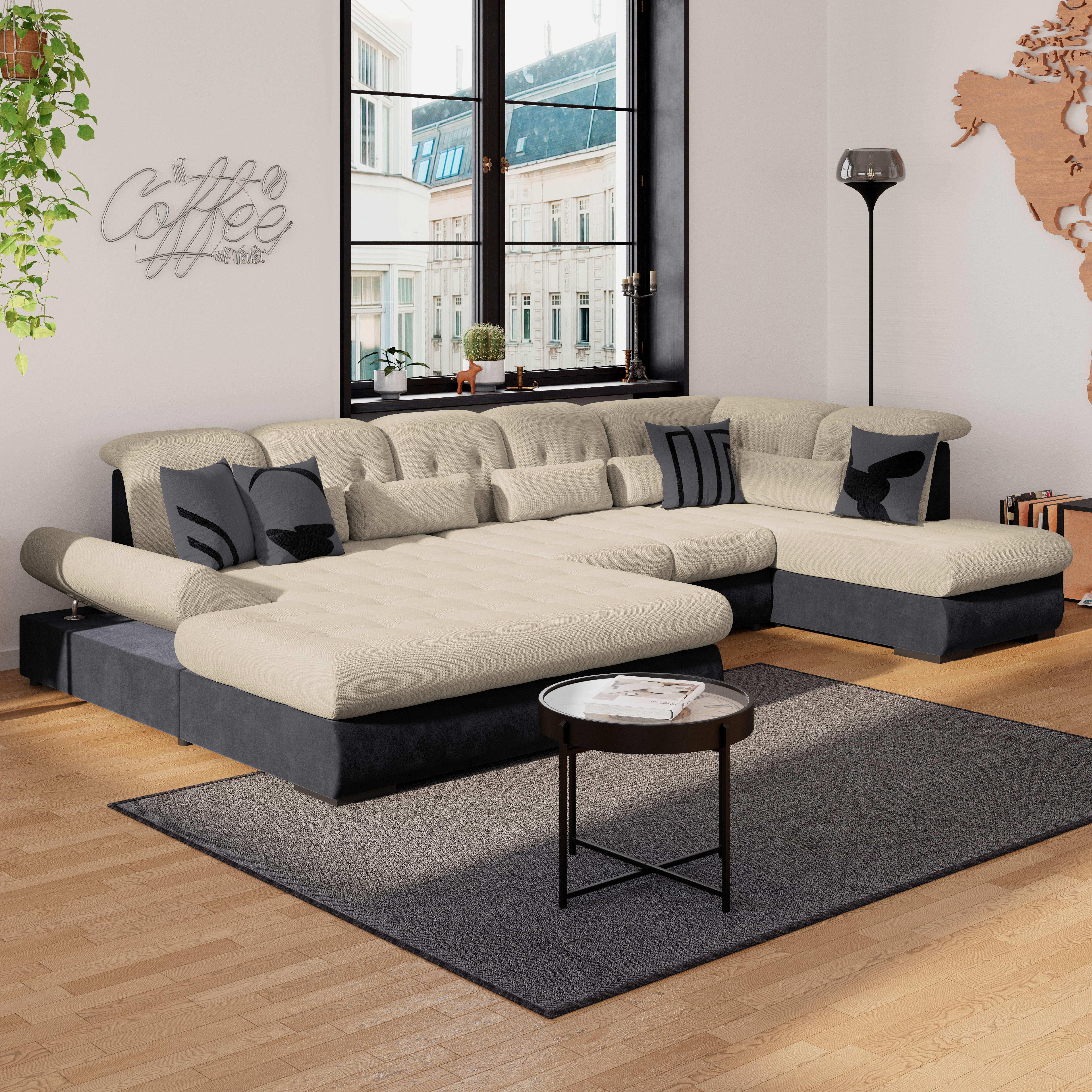 Wohnlandschaft Madera Cremefarben S: 358x212 cm - Anthrazit/Creme, KONVENTIONELL, Kunststoff/Textil (190/358/212cm)