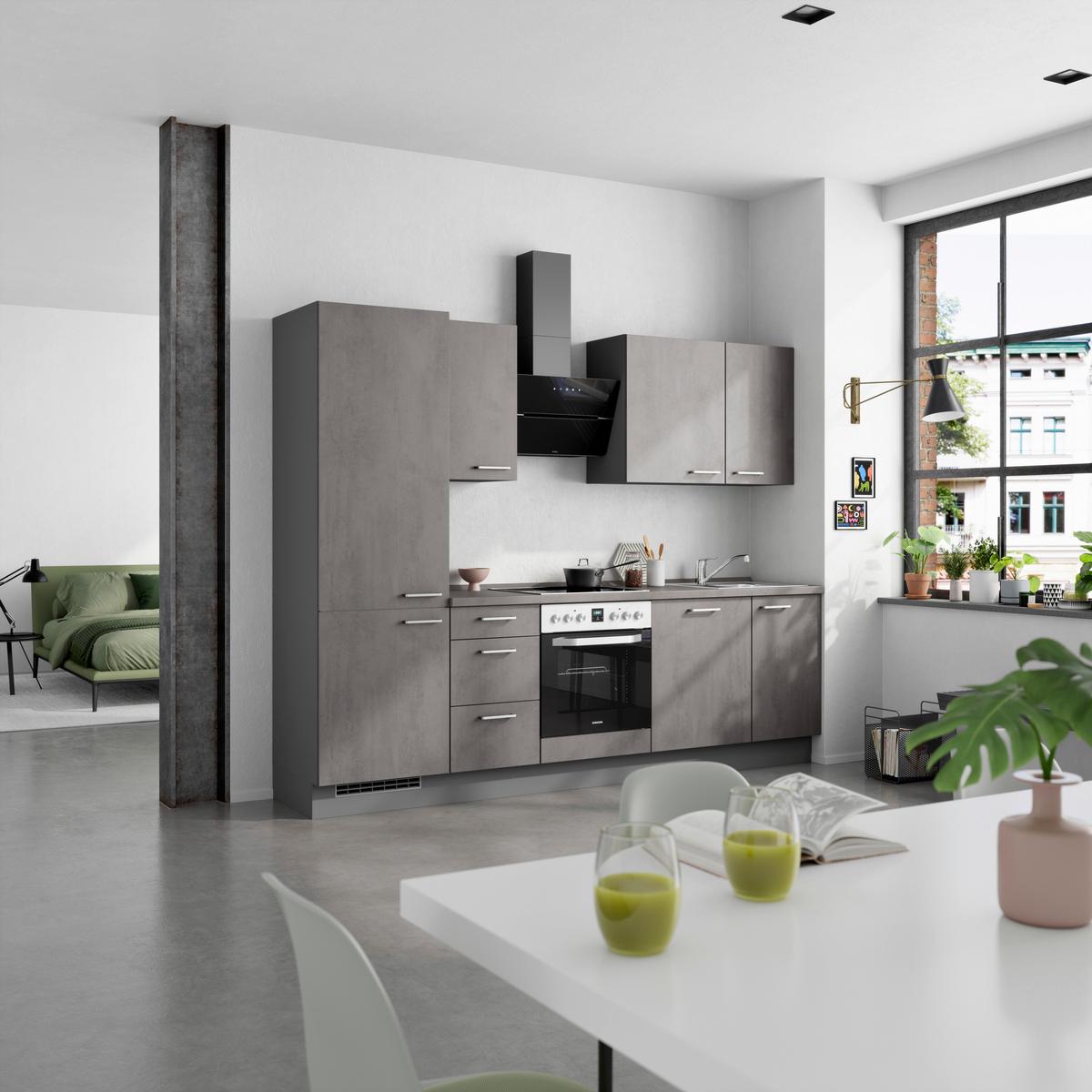 Kuchynská linka 270 cm, bridl.šedý betón/bridl.šedá - farba ušľachtilej ocele/bridlicová, Modern, kov/kompozitné drevo (270cm) - Nobilia