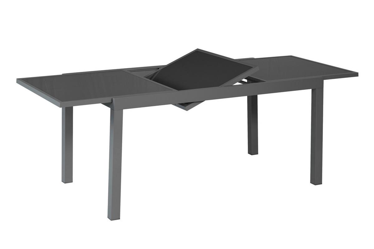 Gartentischgruppe Amalfi 7 -Teilig. Graphitfarben/Grau - Graphitfarben/Grau, KONVENTIONELL, Glas/Textil - Gardenson