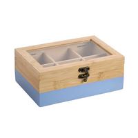 Teebox Eichefarben, Hellblau L:21,5cm - Eichefarben/Hellblau, Basics, Naturmaterialien (21.5/15/8.5cm) - Kesper