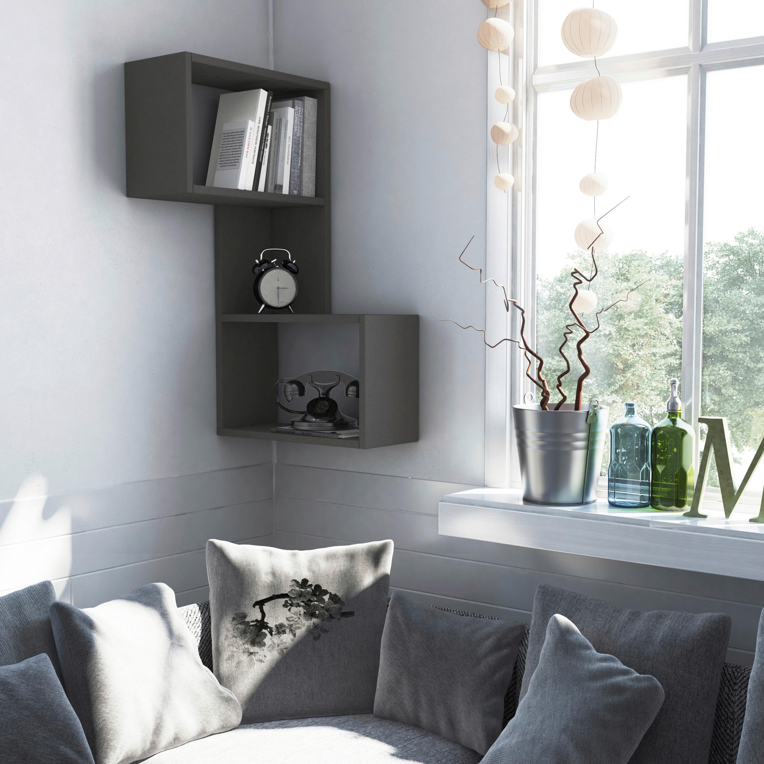 Wandboard Part Regal - Anthrazit, Design, Holzwerkstoff (67/82/47cm) - Livetastic