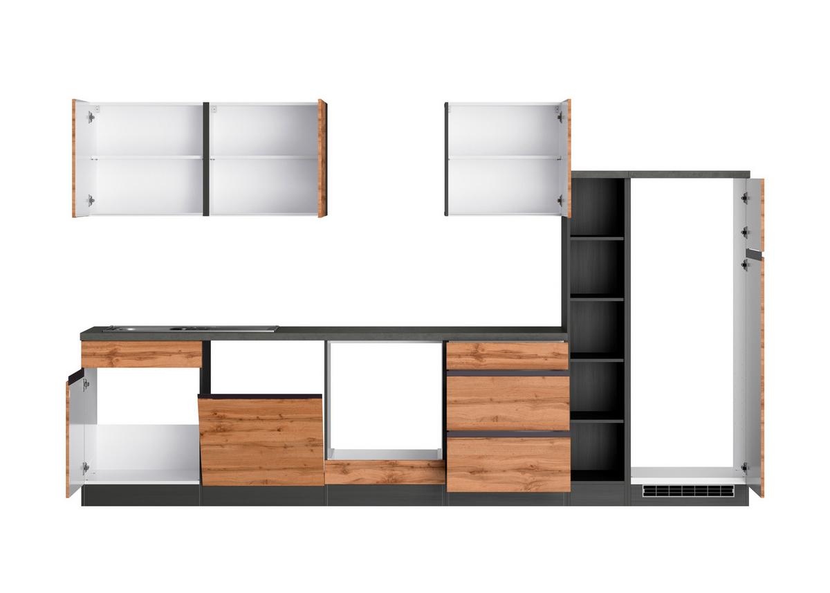 Küchenzeile Turin ohne Geräte B: 330 cm Graphit/Eiche Dekor - Eiche Wotan, Design, Holzwerkstoff (330cm) - Held