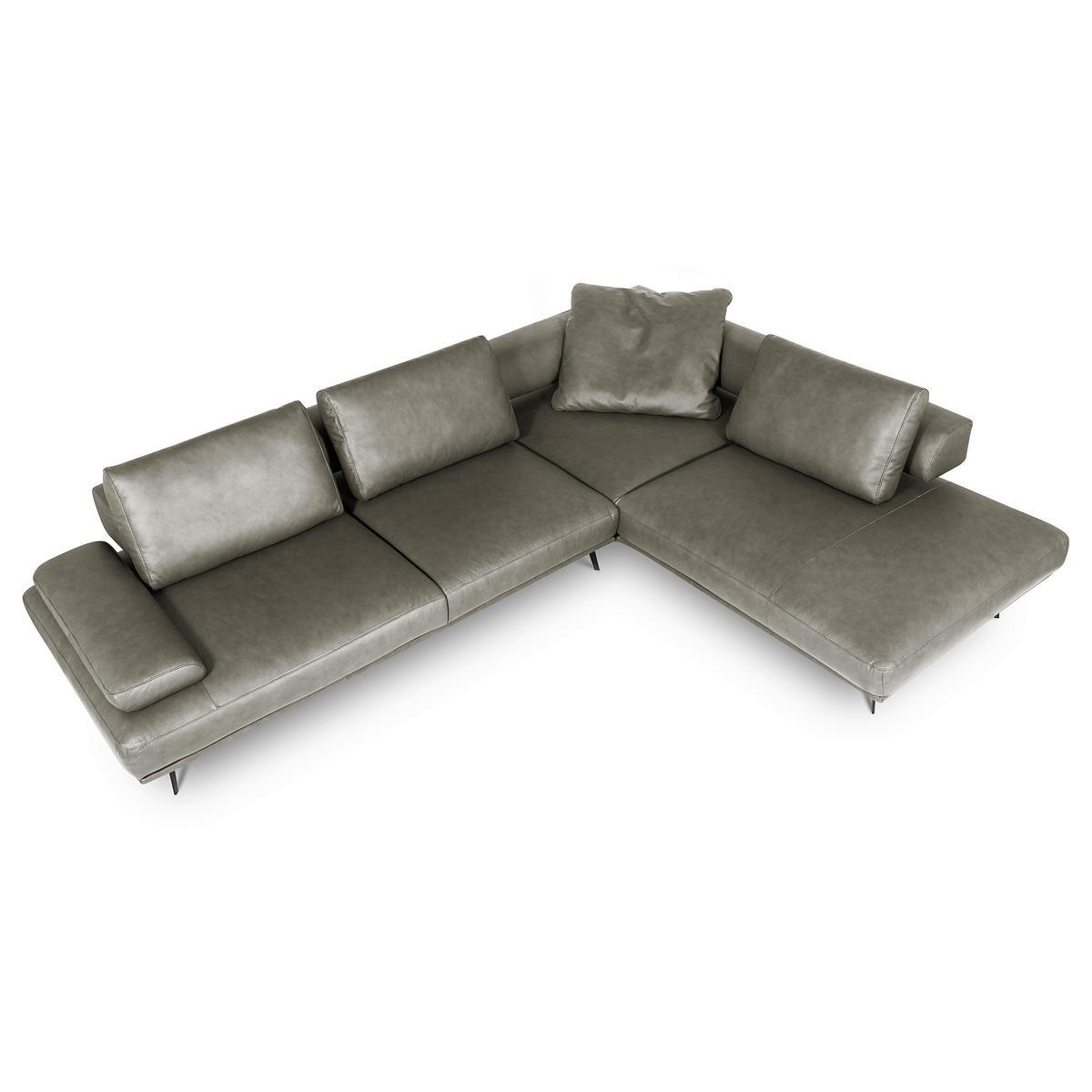 Ecksofa Como Echtleder Grau 306x237 - Schwarz/Grau, Design, Leder (306/237cm) - Livetastic