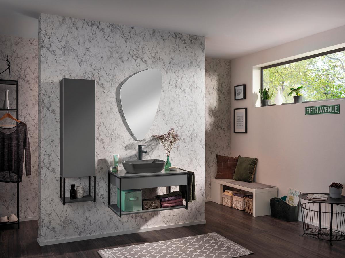 Waschtischunterschrank New York B: 87,5 cm Grau - Schwarz/Grau, MODERN, Holzwerkstoff/Metall (87,5/43,5/47,5cm) - MID.YOU