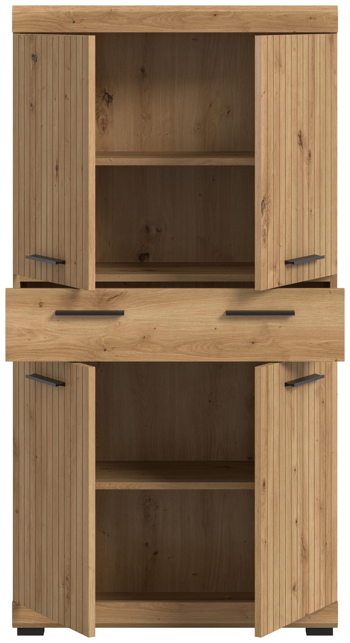Midischrank Scout Eiche Artisan Dekor B: 74cm - Schwarz/Eiche Artisan, Trend, Holzwerkstoff (74/141/31cm) - MID.YOU