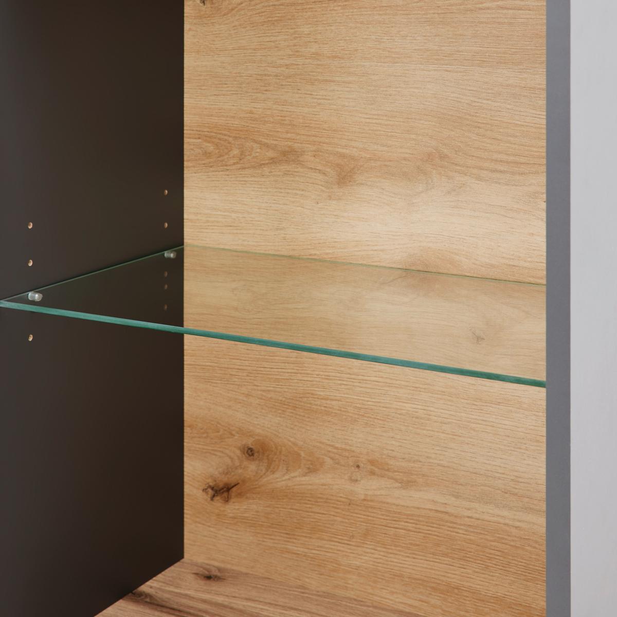Wohnkombination 4-Tlg. Atlanta Grau/Eiche Dekor - Eichefarben/Silberfarben, MODERN, Glas/Holzwerkstoff (300,3/203,2/46,2cm)