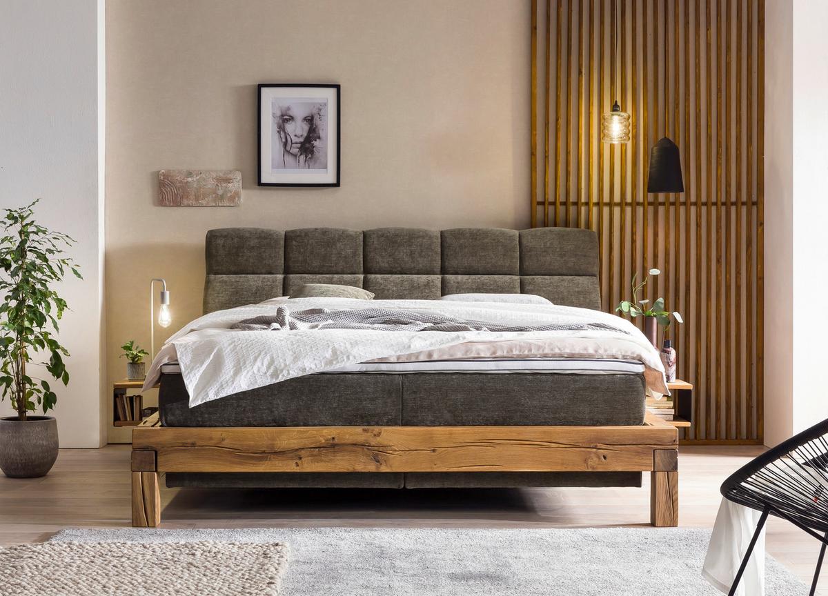 Boxspringbett Bed Bull mit Topper 160x200 cm - Buchefarben/Grau, Natur, Textil (160/200cm) - Livetastic
