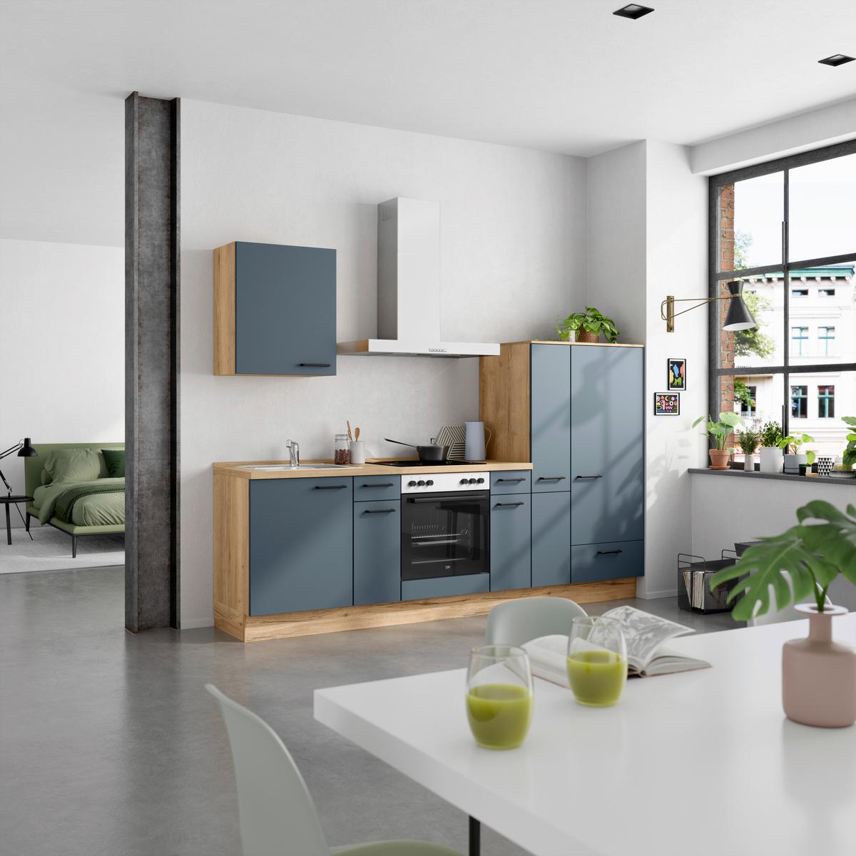 Küchenleerblock Easytouch Low-Line, L3 Rechts - Blau/Eichefarben, MODERN, Holzwerkstoff (270cm) - Nobilia