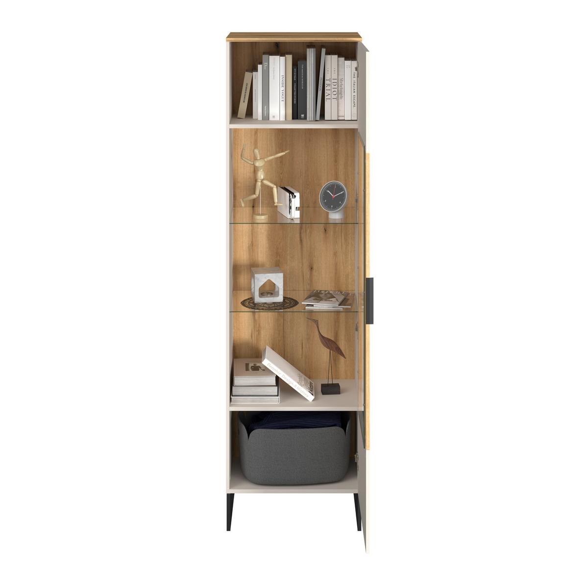Vitrine King Eichefarben/Kaschmir B: 55,2cm - Kaschmir/Eichefarben, MODERN, Glas/Holzwerkstoff (55,2/200/40cm)