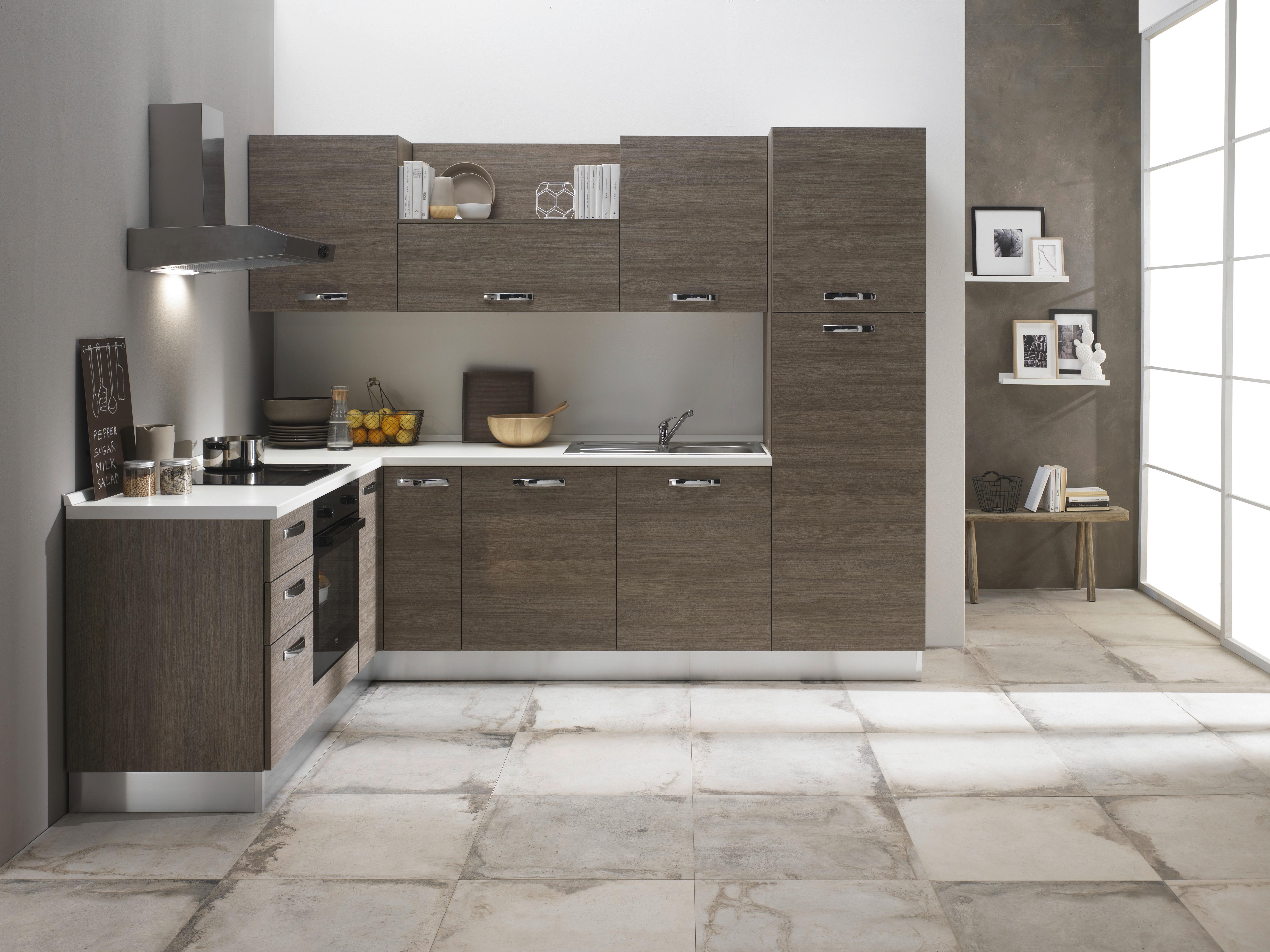 Eckküche Sofia mit Kühlschrank 195x270 cm Silbereiche Dekor - Eiche grau/Magnolie, LIFESTYLE, Holzwerkstoff/Kunststoff (195/270cm) - MID.YOU