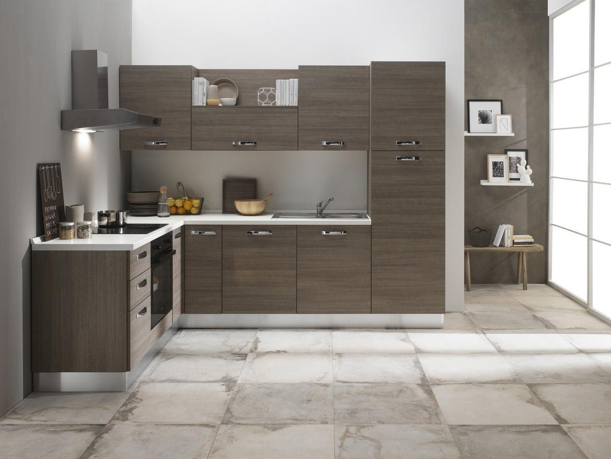 Eckküche Sofia mit Kühlschrank 195x270 cm Silbereiche Dekor - Eiche grau/Magnolie, LIFESTYLE, Holzwerkstoff/Kunststoff (195/270cm) - MID.YOU
