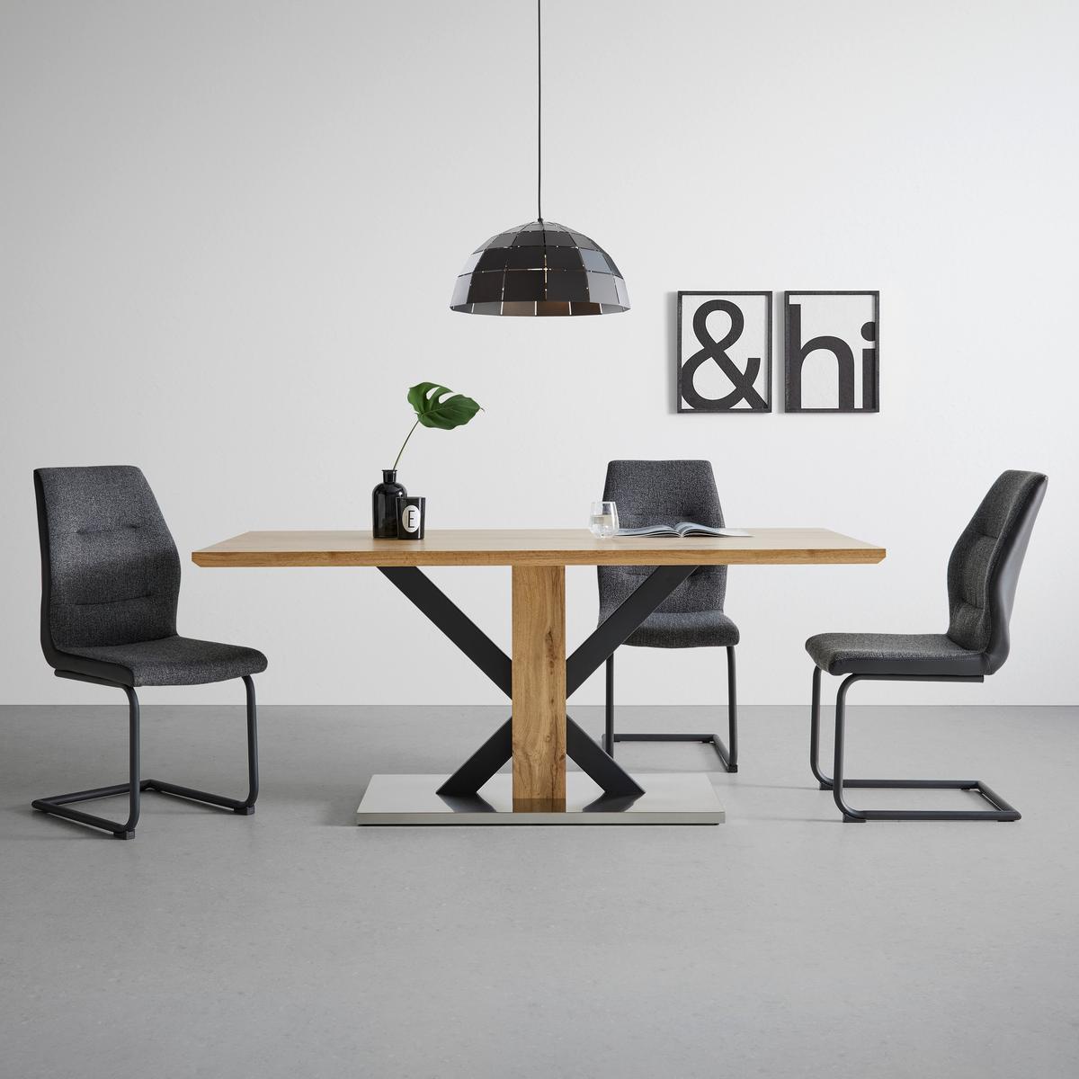Jídelí stůl KLEMENTIN 180 - černá/barvy dubu, Moderní, kov/kompozitní dřevo (180/76/90cm) - Bessagi Home