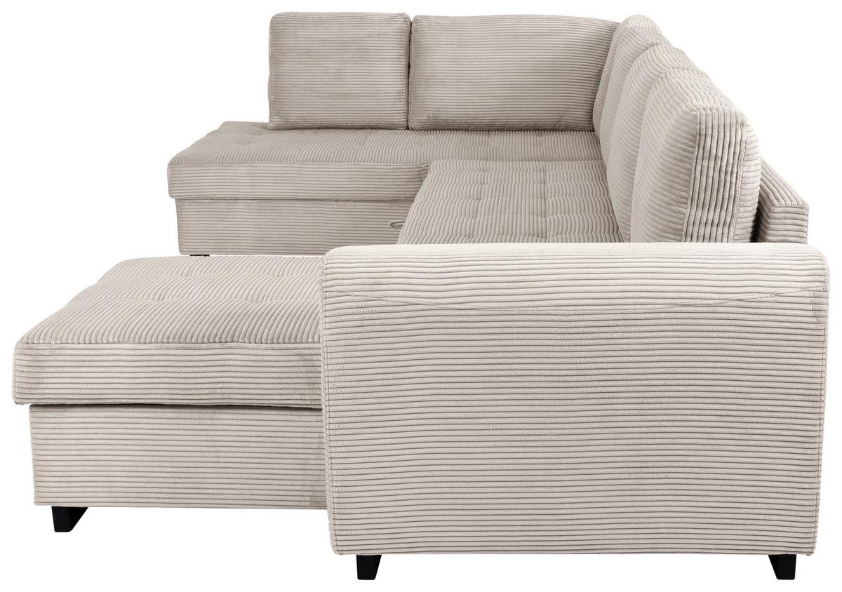 Souprava U MALTE, levá, krémový manšestr - černá/krémová, Moderní, textil/plast (178/305/155cm) - Based