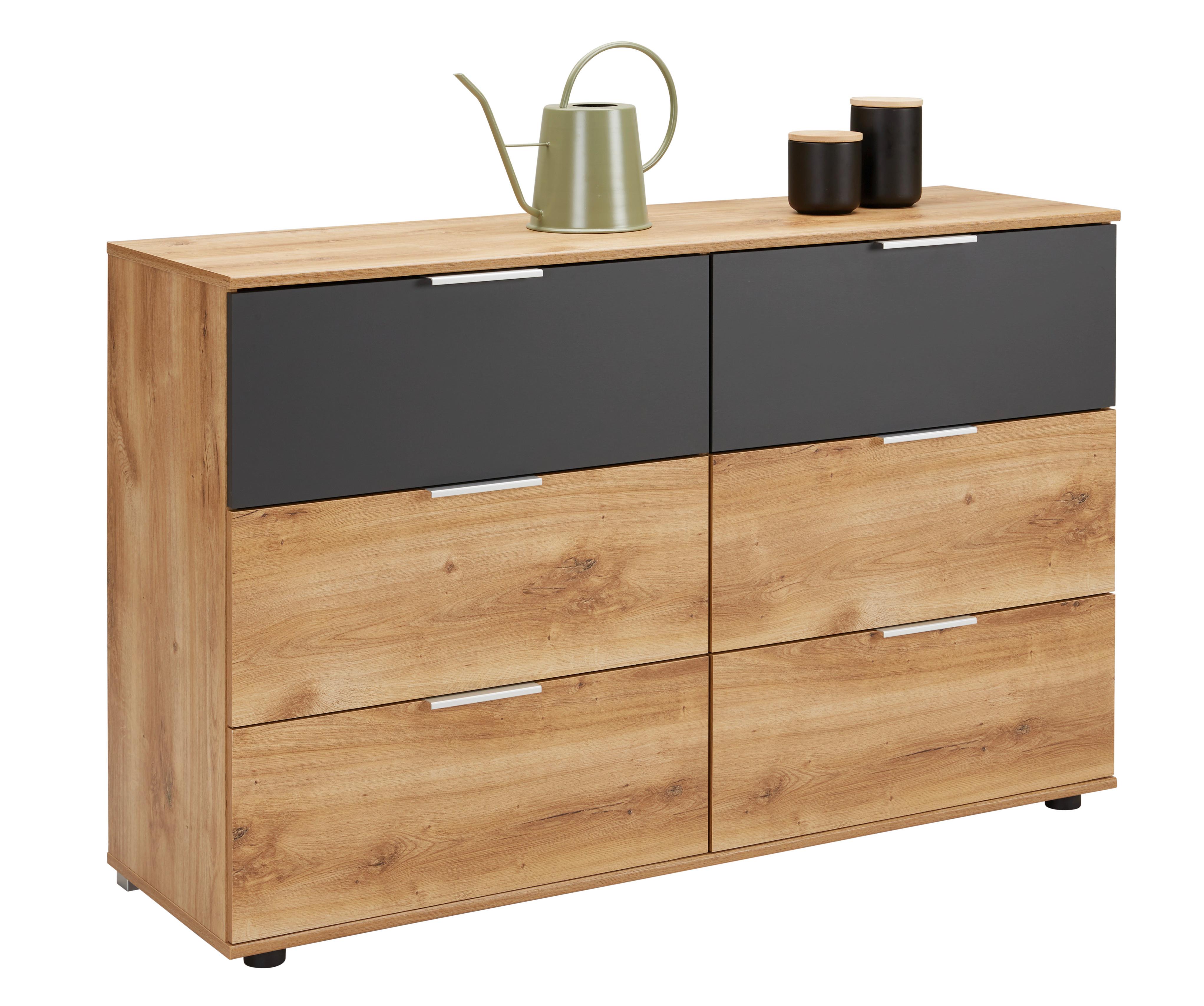 KOMODA VALENCIA - grafitová/farba duba, Konventionell, kov/kompozitné drevo (130/83/41cm) - Mömax