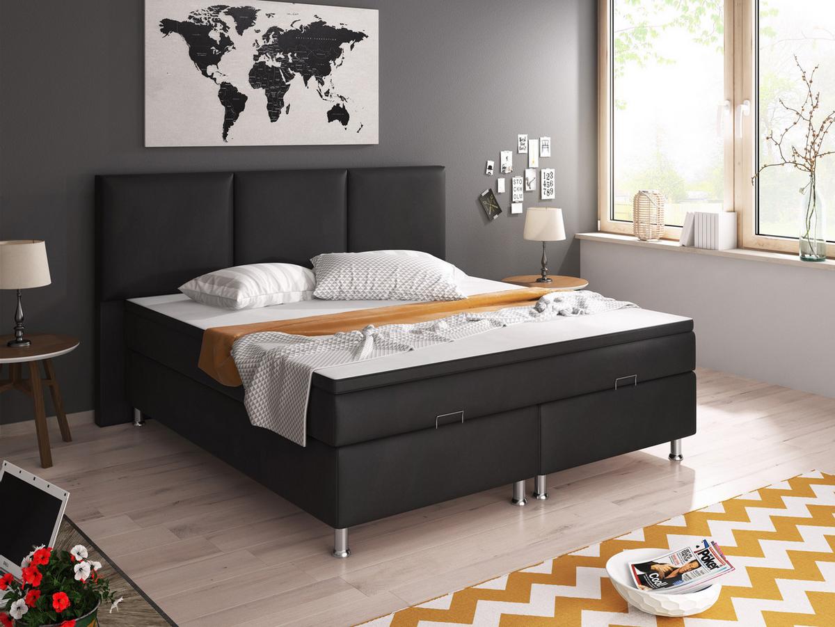 Boxspringbett mit Topper & Bettkasten 180x200 Oslo - Silberfarben/Schwarz, KONVENTIONELL, Leder/Textil (180/200cm) - MID.YOU