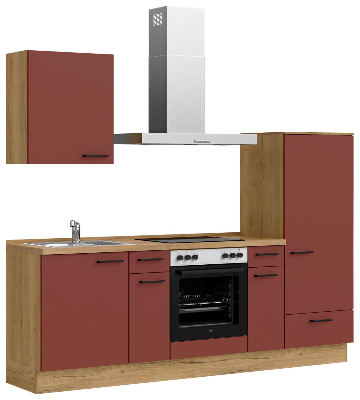 Küchenleerblock Easytouch Low-Line, L2 Rechts - Eichefarben/Rot, MODERN, Holzwerkstoff (240cm) - Nobilia