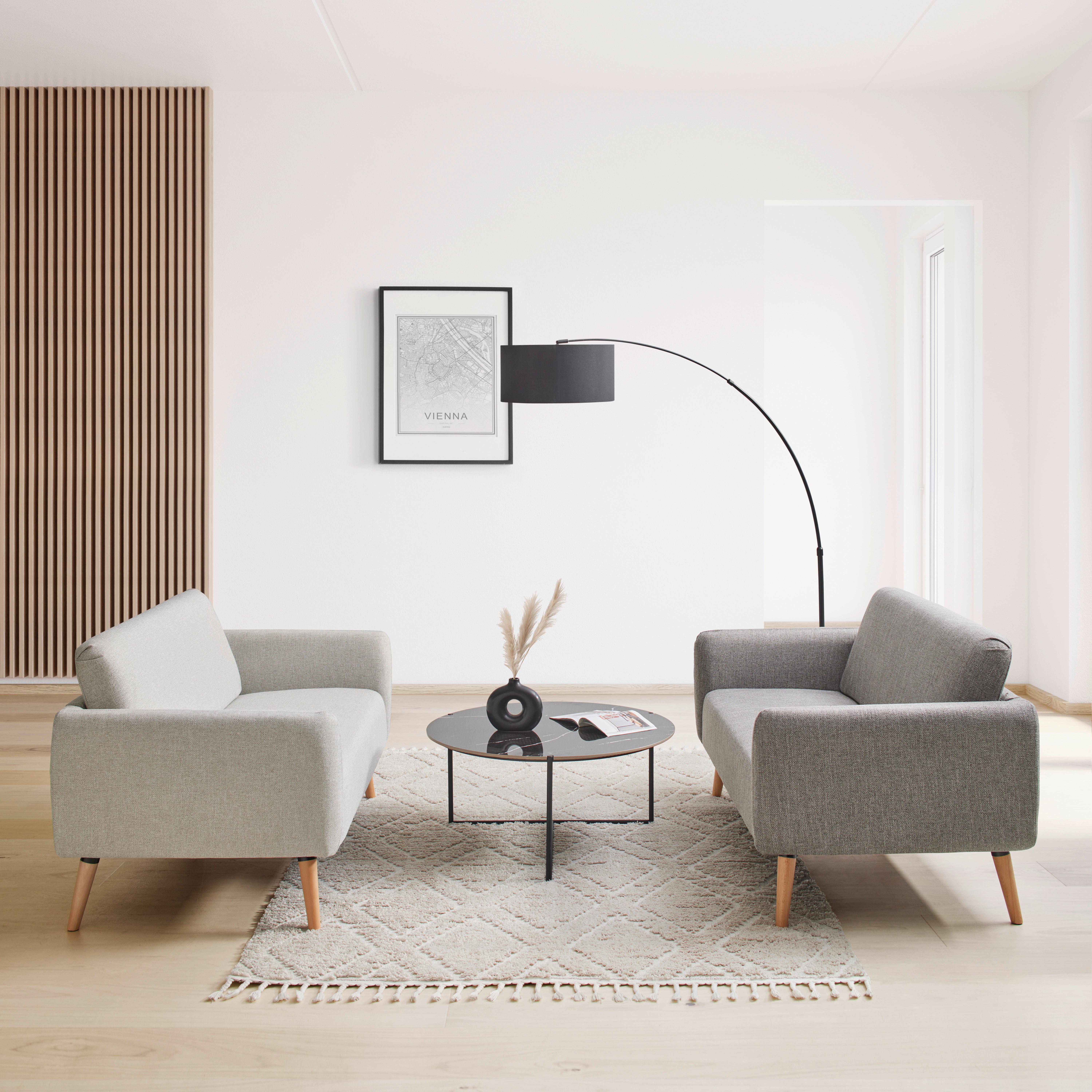 Pohovka PIA šedá - tmavě šedá/přírodní barvy, Moderní, dřevo/textil (146/76/75cm) - Bessagi Home