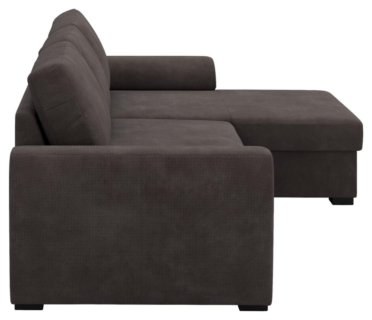 Ecksofa mit Bettfunktion Mikrofaser schwarz, B: 253cm - Schwarz/Braun, Trend, Textil (253/154cm) - MID.YOU