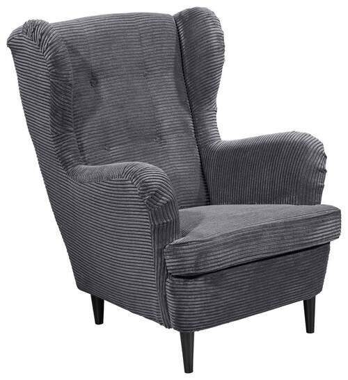 Ohrenesessel Oskar Dunkelgrau B: 78 Cm - Dunkelgrau/Schwarz, Basics, Textil (78/102/98cm) - MID.YOU
