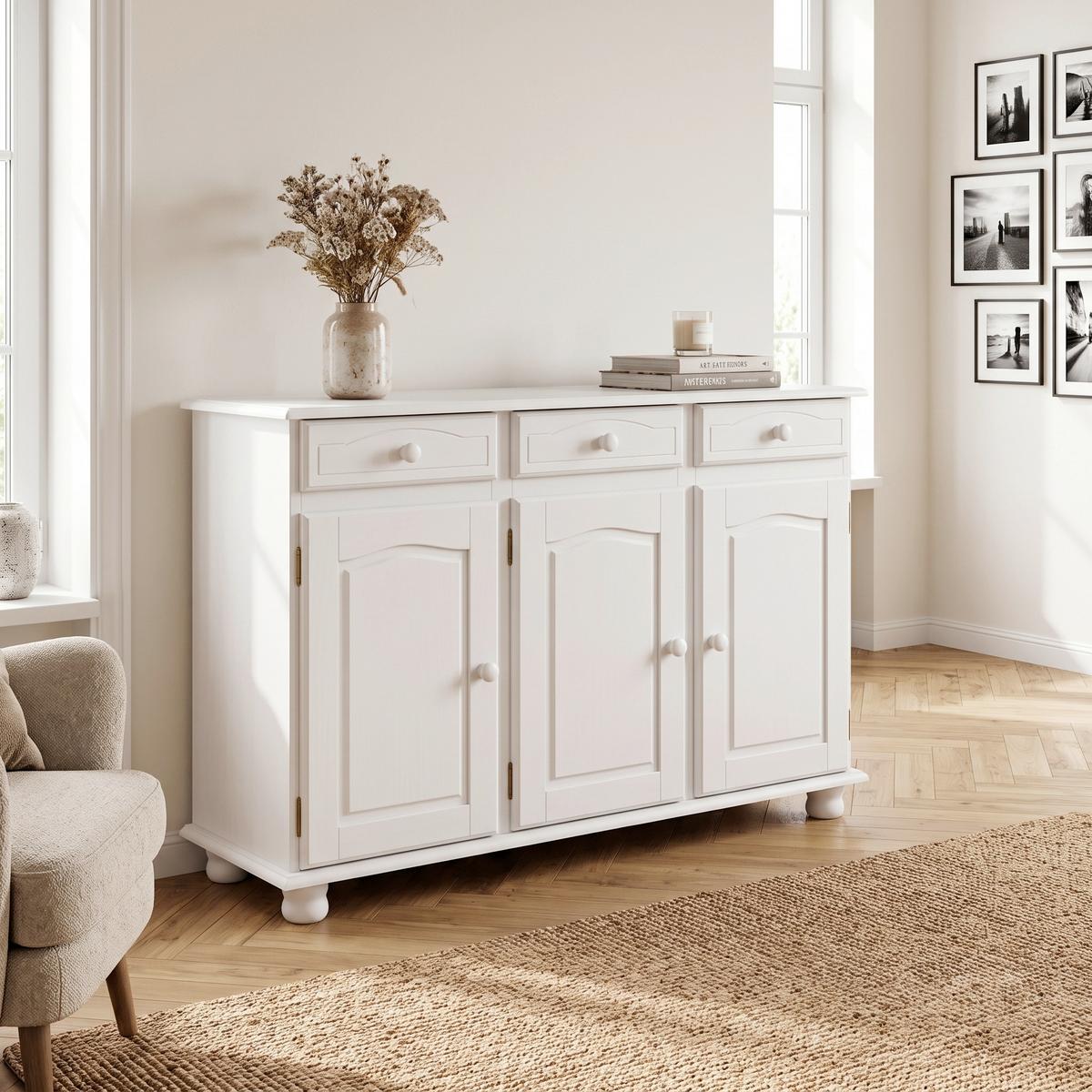 Kommode Echtholz massiv B 130cm Livo, Weiß - Weiß, LIFESTYLE, Holz (130/87/43cm) - Livetastic