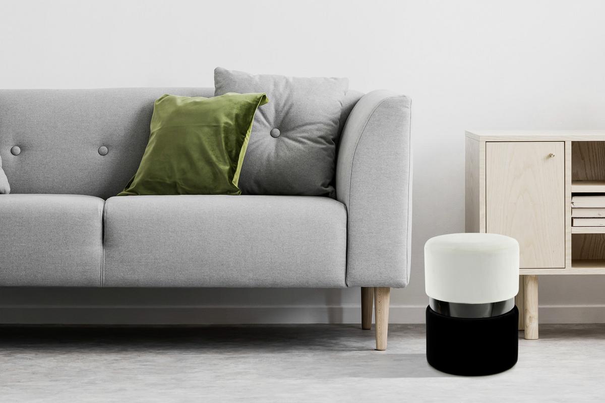 Pouf Samt Creme/Schwarz DxH: 35x46 cm - Creme/Schwarz, Basics, Holz/Holzwerkstoff (35/46/35cm) - Kayoom