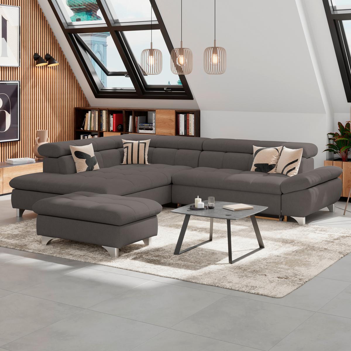 Ecksofa Gemini Braun, B: 234cm - Chromfarben/Braun, KONVENTIONELL, Textil (234/312cm)