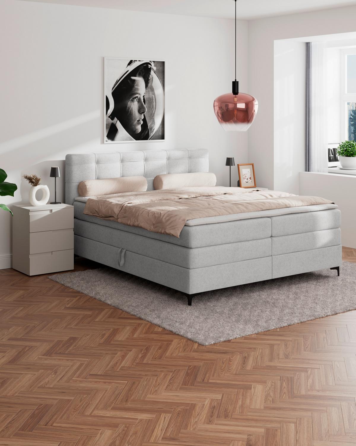 Boxspringbett MITTO Silberfarben 160x200 cm - Silberfarben/Schwarz, KONVENTIONELL, Textil/Metall (160/200cm)