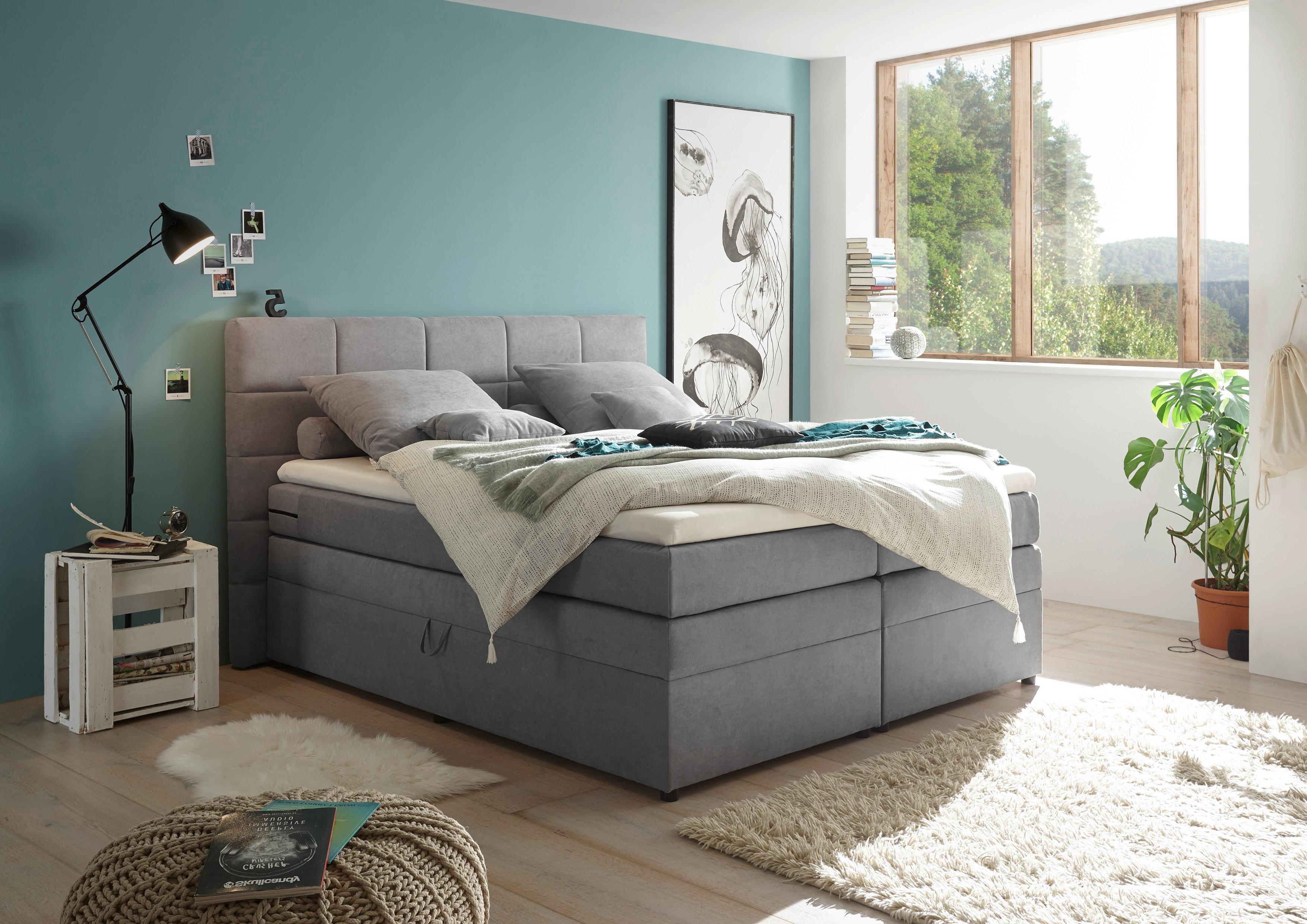 Boxspringbett mit Topper & Bettkasten 180x200 Tacoma 3 - Hellgrau, KONVENTIONELL, Kunststoff (180/200cm) - MID.YOU