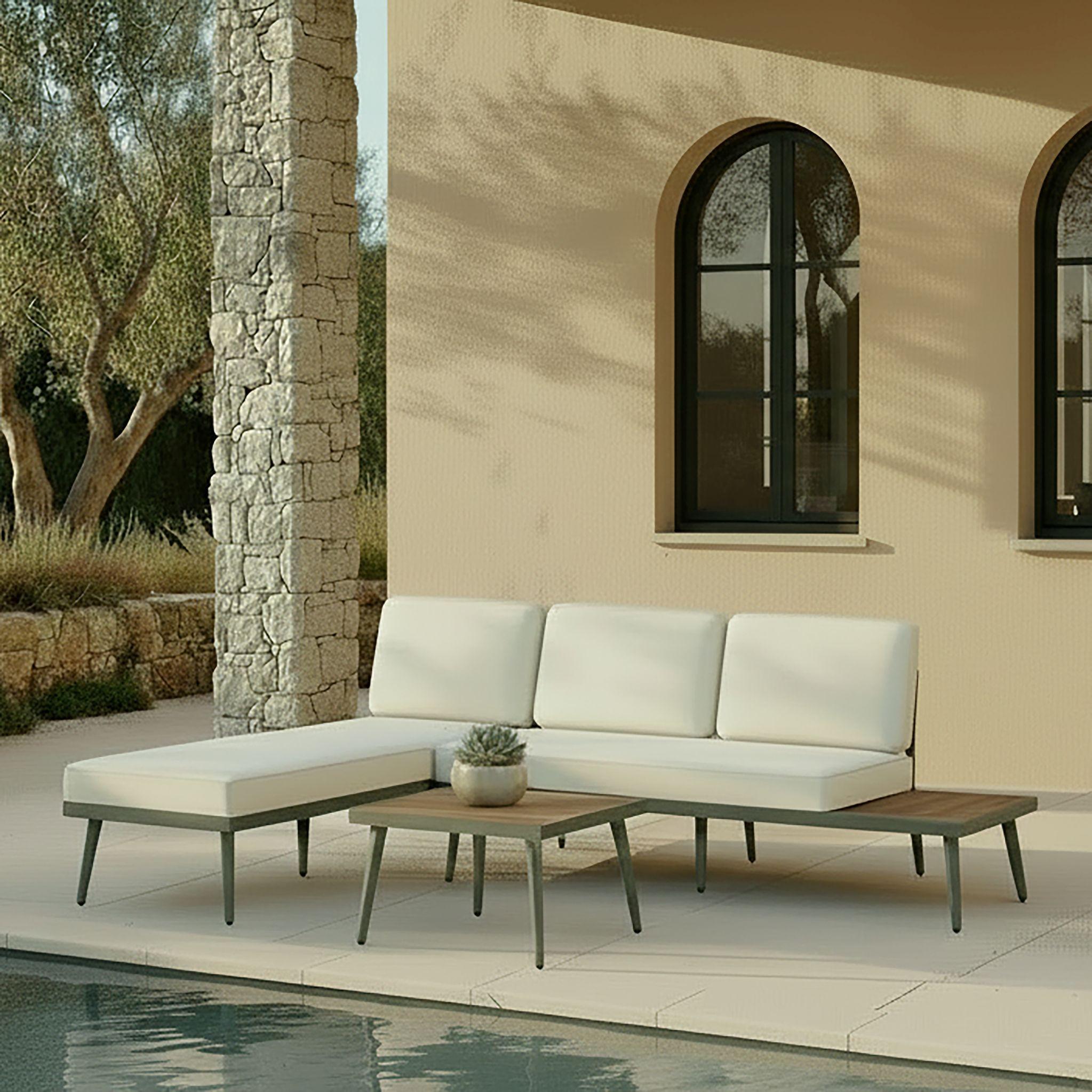 TERASOVÁ SEDACÍ SOUPRAVA SALLIE - šedá/světle šedá, Moderní, kov/dřevo - Bessagi Garden