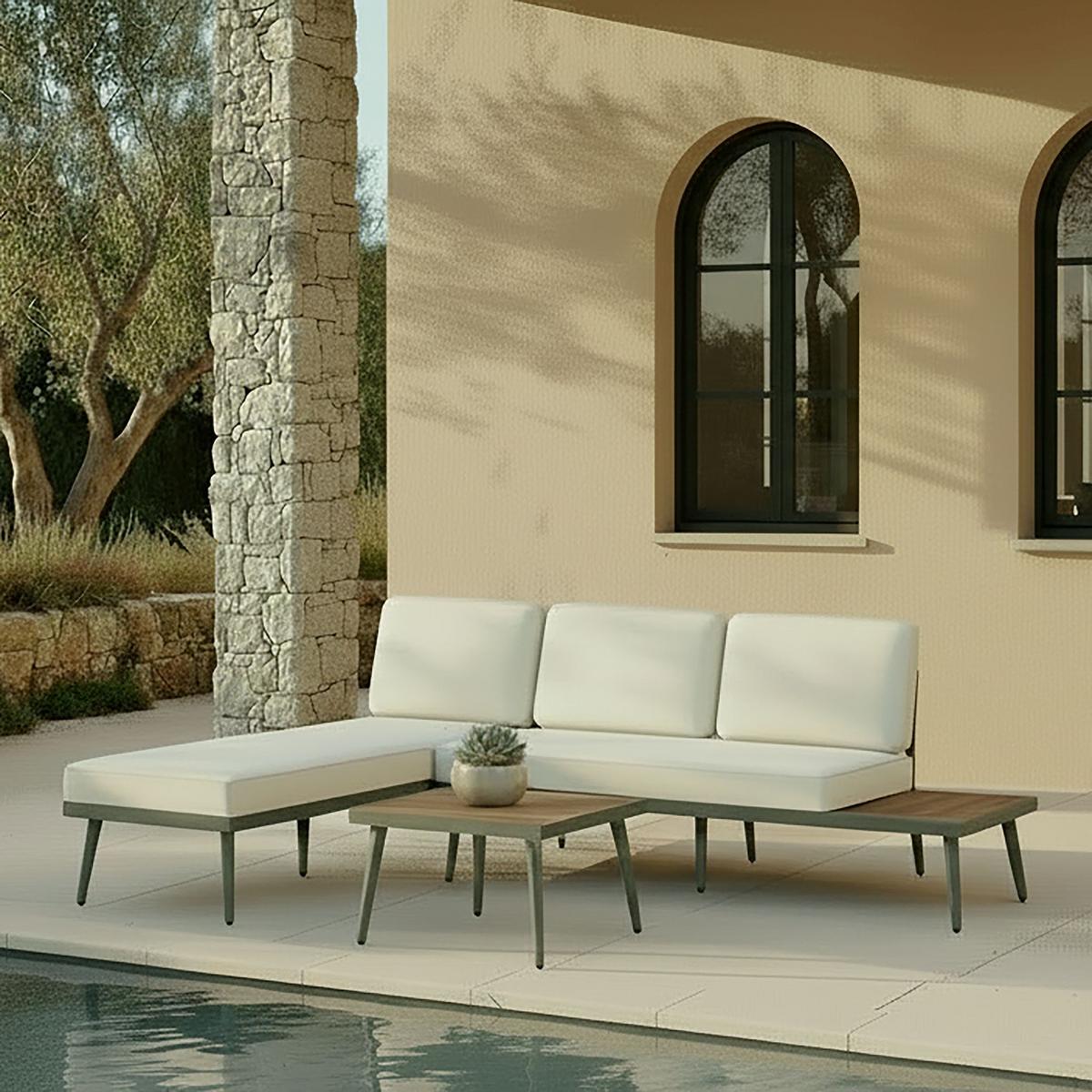 TERASOVÁ SEDACIA SÚPRAVA SALLIE - sivá/krémová, Modern, kov/drevo - Bessagi Garden